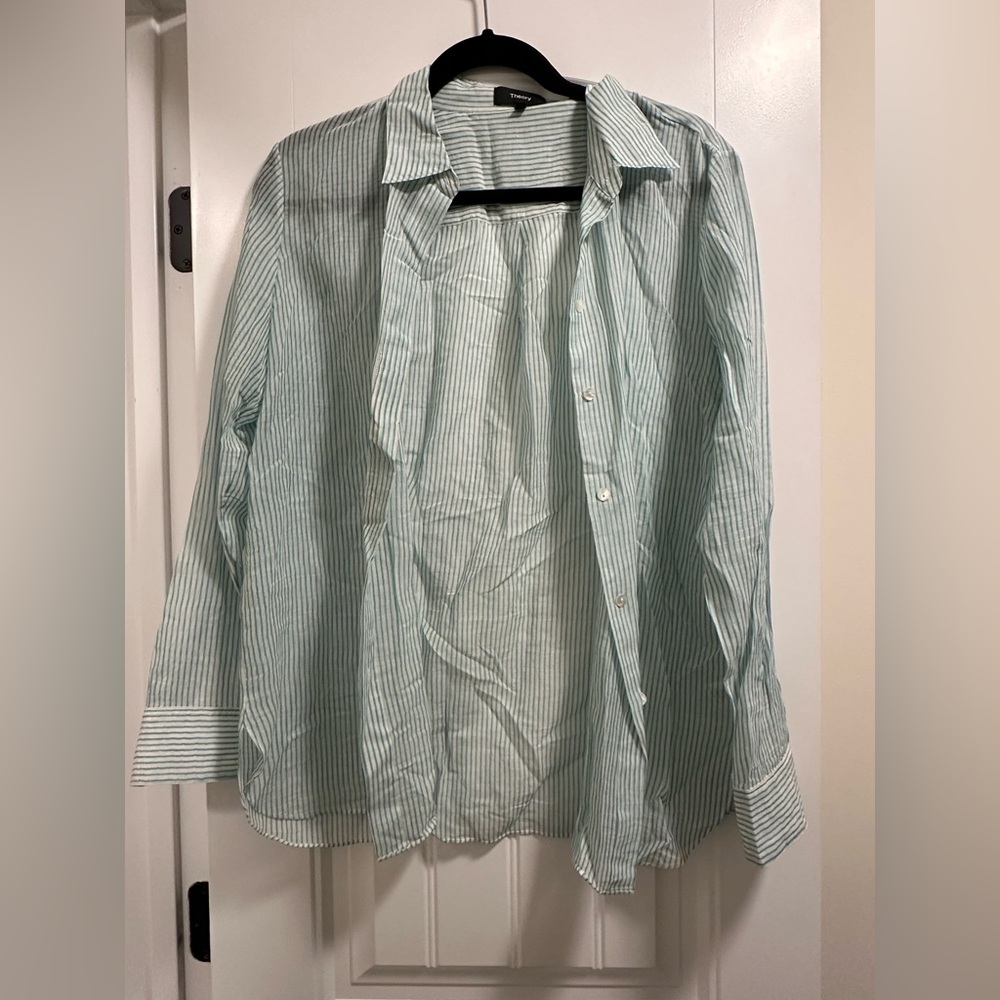 Theory Aqua Striped Shirt